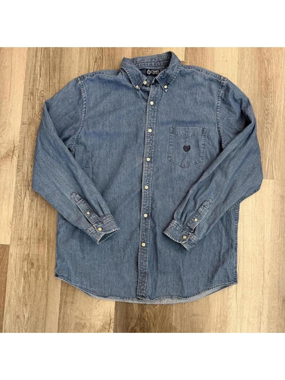 Chaps by Ralph Lauren blue denim button up shirt Size L #denim #chaps